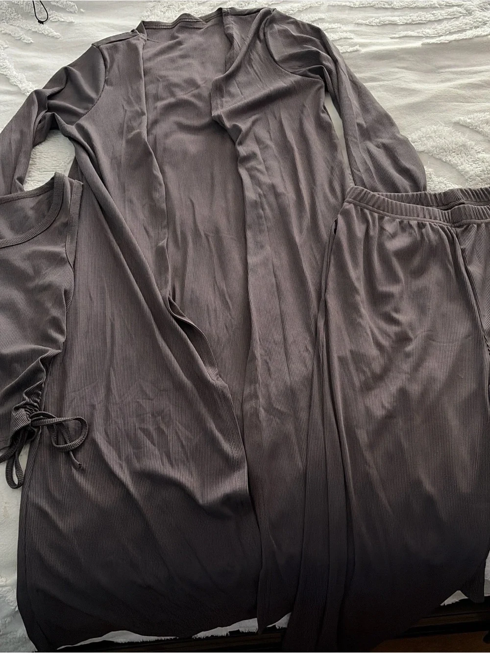 Women's Ribbed Lounge Pajama Set in Dark Taupe